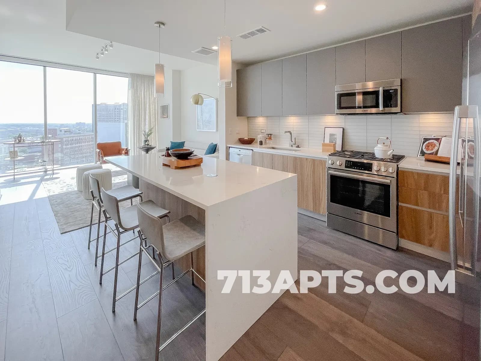 A one bedroom model apartment at Brava in downtown Houston
